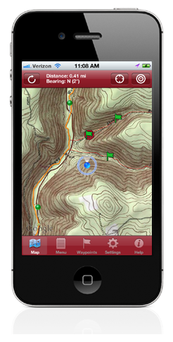 The iphone is displaying a gps map.