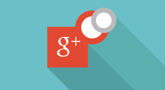 A google plus icon with a long shadow on a blue background.