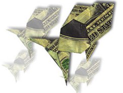 An origami bird made of money.