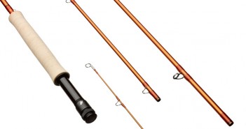 A pair of fly rods with a brown and orange handle.