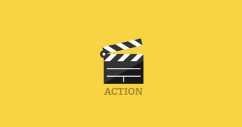 A movie clapper icon on a yellow background.
