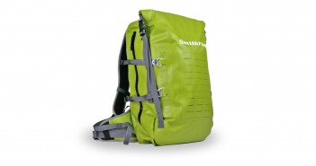 A green backpack on a white background.