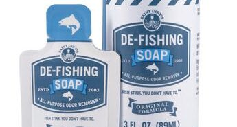 A bottle of de-fishing soap next to a bottle of soap.