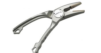 A pair of metal pliers on a white background.