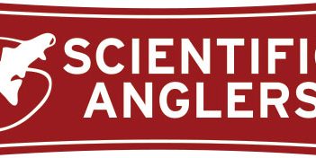Scientific anglers logo on a red background.