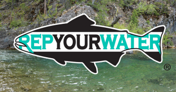 A logo for repyourwater with a fish in the water.