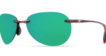 A pair of sunglasses with green mirrored lenses.