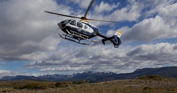 A helicopter flying in the sky.