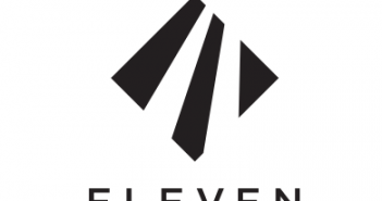 A black and white logo with the word eleven on it.