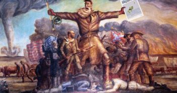 A painting of a man holding a newspaper.