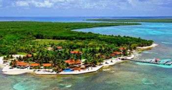 An aerial view of an island in the middle of the ocean.