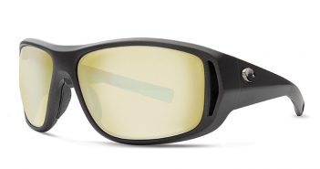 A pair of sunglasses with polarized lenses on a white background.