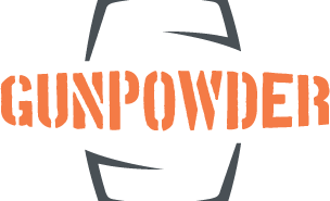 Gunpowder logo on a black background.