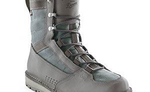 A pair of men's grey hiking boots on a white background.
