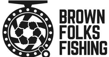 Brown folk's fishing logo.