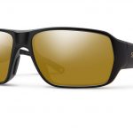 Smith sunglasses in black with gold mirrored lenses.