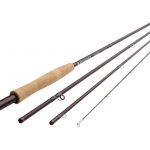 A fly rod with a brown handle and a wooden handle.