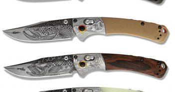 Four knives with different designs on them.