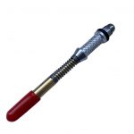 A screwdriver with a red handle on a white background.