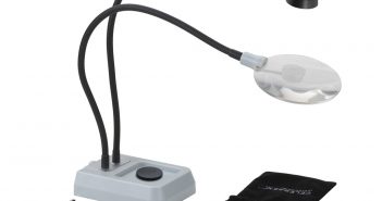 A magnifying lamp with a cord and a charger.