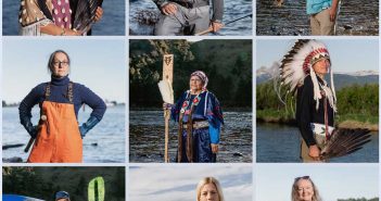 A collage of people with canoes and paddles.