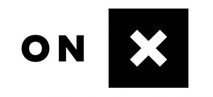 A black and white logo with the word x.