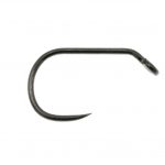 A black hook on a white background.
