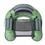 A green inflatable raft on a white background.