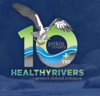 Healthy rivers logo with an eagle flying over a river.