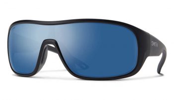 Smith polarized sunglasses in black with blue mirrored lenses.
