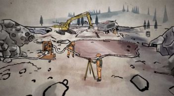 A cartoon of people working on a construction site.