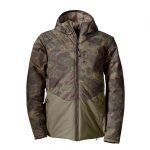 A men's camouflage jacket with hood.