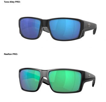 A pair of sunglasses with blue and green mirrored lenses.