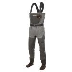 A grey and black wader with straps.