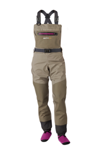 A women's wader with pink straps.