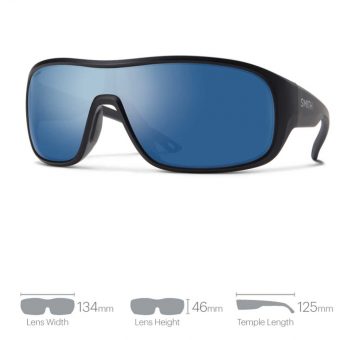 A pair of sunglasses with blue mirrored lenses.