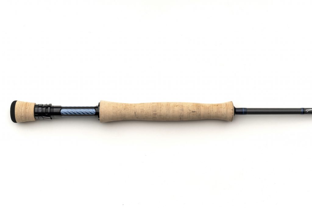 A fly rod with a handle on a white background.