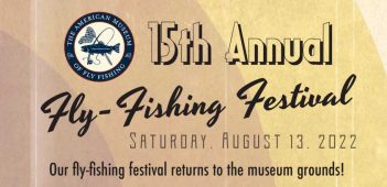 A fly fishing festival poster with the words'15th annual fly fishing festival'.