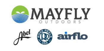 The logos for mayfly outdoors, ael, and airflo.