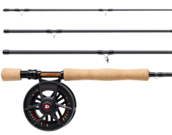 A fly rod with a reel and a fly rod.