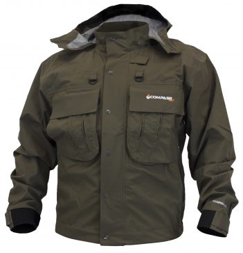 The men's waterproof jacket is shown on a white background.