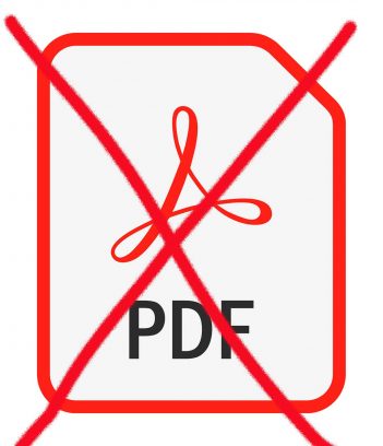 A no pdf sign on a white background.