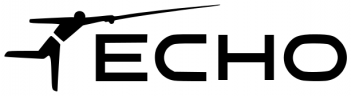 A black and white logo with the word echo.