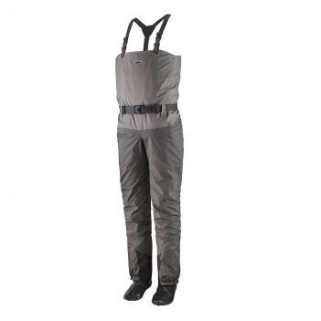 A men's wader with straps and buckles.