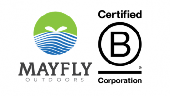 The mayfly outdoors logo and the mayfly corporation logo.