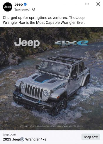 Jeep wrangler ad on facebook.
