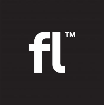 The fl logo on a black background.