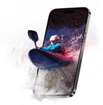 An image of a person kayaking on a cell phone.
