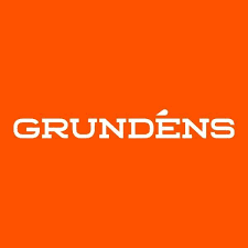 Grundens logo on an orange background.