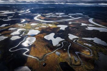 An aerial view of a river in the arctic.